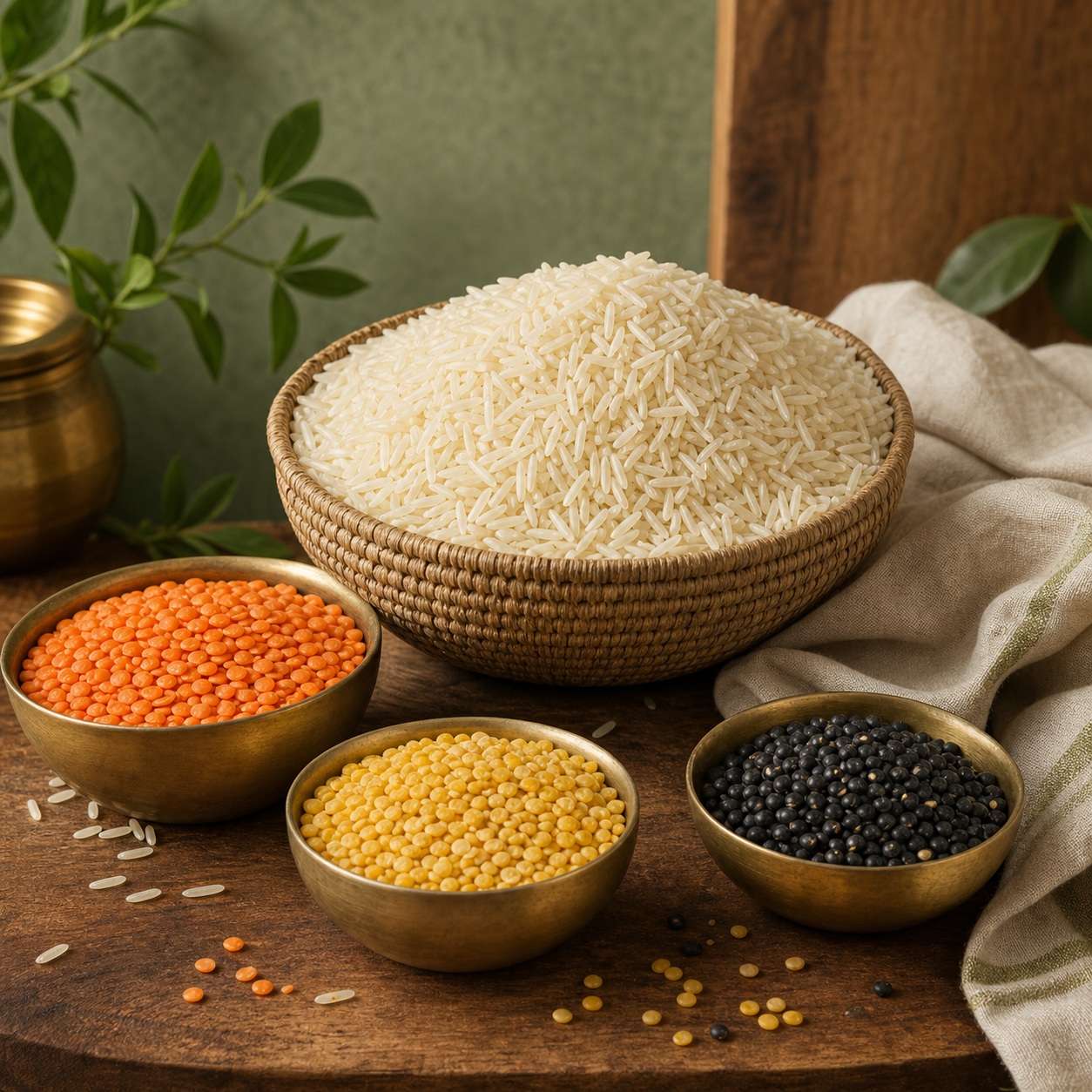 Basmati-Reis und verschiedene Dal-Sorten