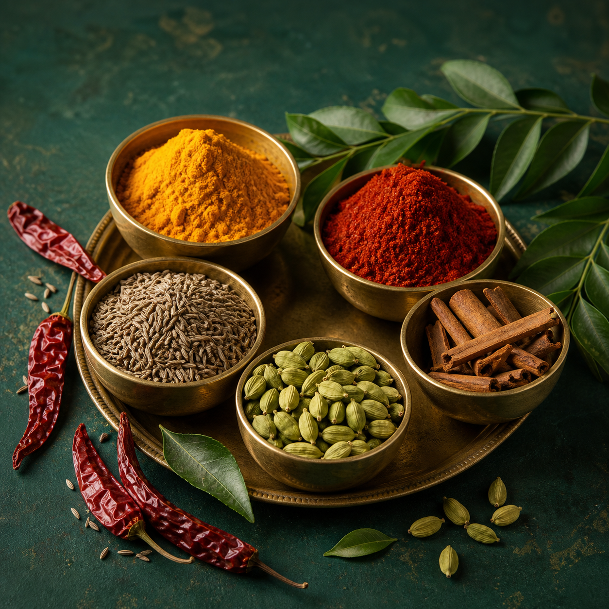 Indische Gewürze in Messingschalen
